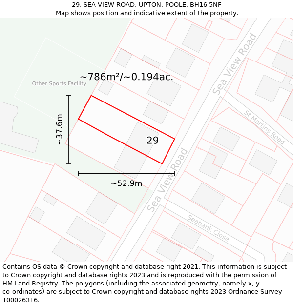 29, SEA VIEW ROAD, UPTON, POOLE, BH16 5NF: Plot and title map