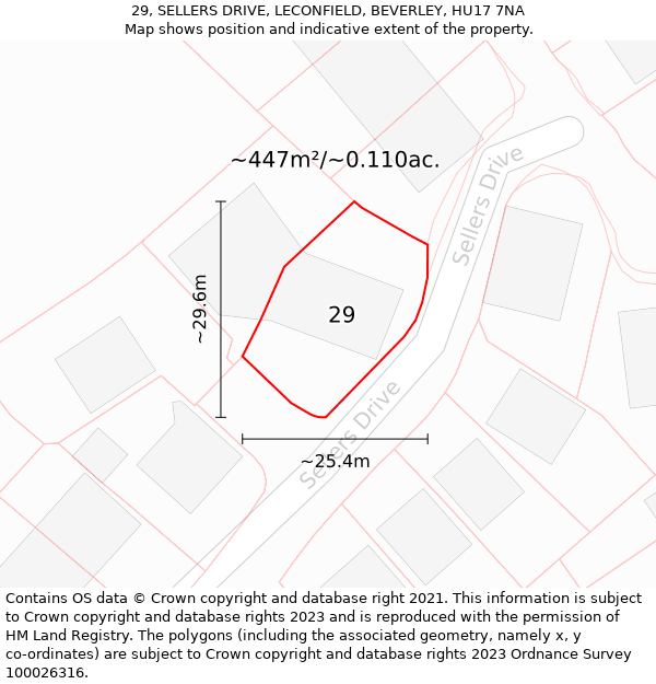 29, SELLERS DRIVE, LECONFIELD, BEVERLEY, HU17 7NA: Plot and title map