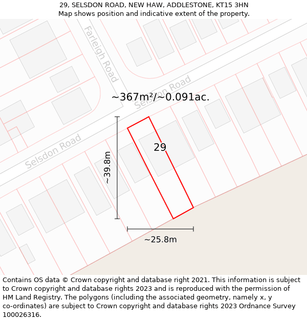 29, SELSDON ROAD, NEW HAW, ADDLESTONE, KT15 3HN: Plot and title map