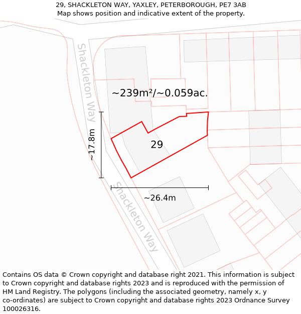 29, SHACKLETON WAY, YAXLEY, PETERBOROUGH, PE7 3AB: Plot and title map