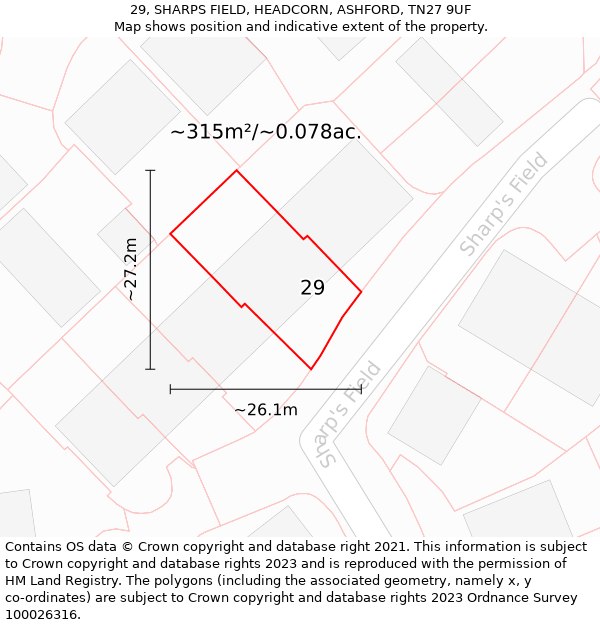 29, SHARPS FIELD, HEADCORN, ASHFORD, TN27 9UF: Plot and title map