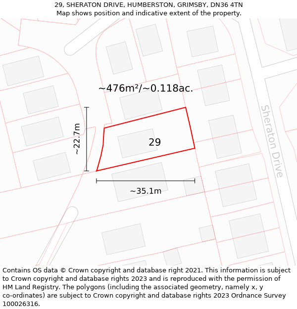 29, SHERATON DRIVE, HUMBERSTON, GRIMSBY, DN36 4TN: Plot and title map