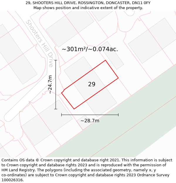 29, SHOOTERS HILL DRIVE, ROSSINGTON, DONCASTER, DN11 0FY: Plot and title map