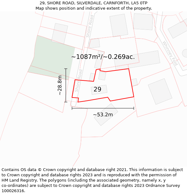 29, SHORE ROAD, SILVERDALE, CARNFORTH, LA5 0TP: Plot and title map