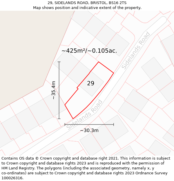 29, SIDELANDS ROAD, BRISTOL, BS16 2TS: Plot and title map