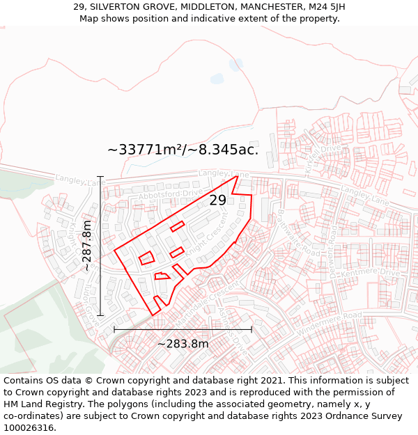 29, SILVERTON GROVE, MIDDLETON, MANCHESTER, M24 5JH: Plot and title map