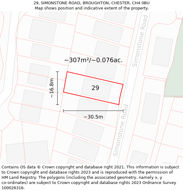 29, SIMONSTONE ROAD, BROUGHTON, CHESTER, CH4 0BU: Plot and title map