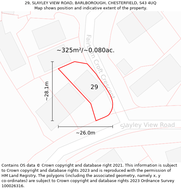 29, SLAYLEY VIEW ROAD, BARLBOROUGH, CHESTERFIELD, S43 4UQ: Plot and title map