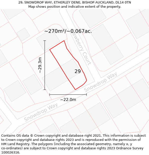 29, SNOWDROP WAY, ETHERLEY DENE, BISHOP AUCKLAND, DL14 0TN: Plot and title map