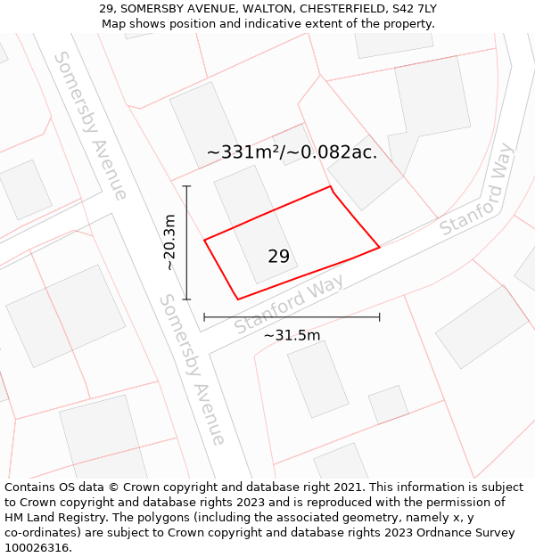 29, SOMERSBY AVENUE, WALTON, CHESTERFIELD, S42 7LY: Plot and title map