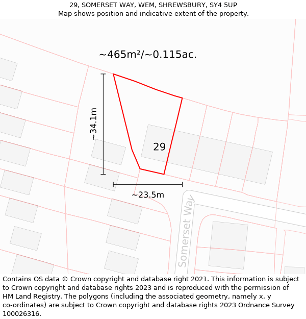 29, SOMERSET WAY, WEM, SHREWSBURY, SY4 5UP: Plot and title map