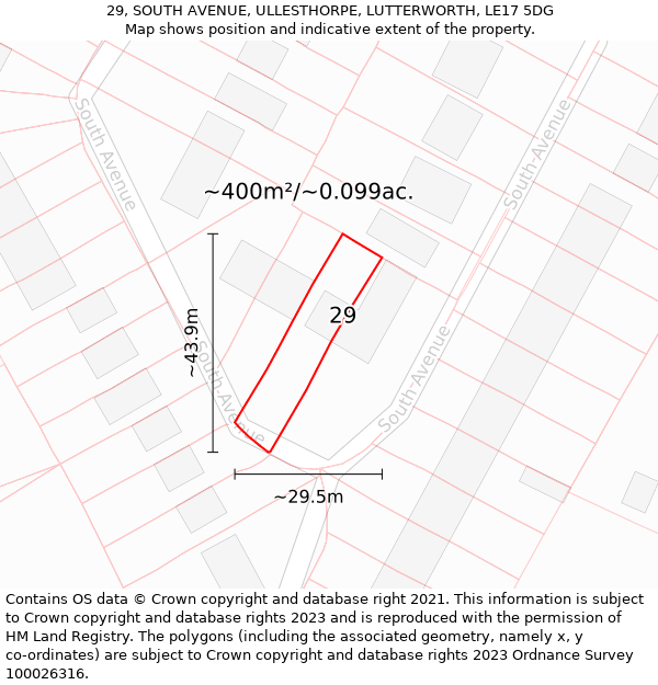 29, SOUTH AVENUE, ULLESTHORPE, LUTTERWORTH, LE17 5DG: Plot and title map