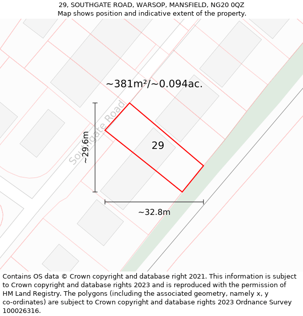 29, SOUTHGATE ROAD, WARSOP, MANSFIELD, NG20 0QZ: Plot and title map