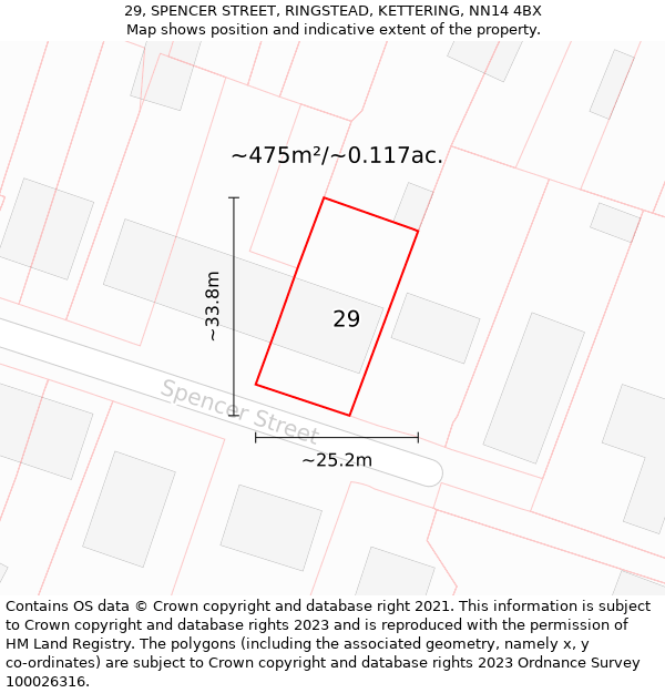29, SPENCER STREET, RINGSTEAD, KETTERING, NN14 4BX: Plot and title map