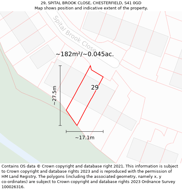 29, SPITAL BROOK CLOSE, CHESTERFIELD, S41 0GD: Plot and title map