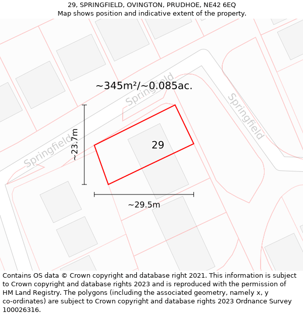 29, SPRINGFIELD, OVINGTON, PRUDHOE, NE42 6EQ: Plot and title map