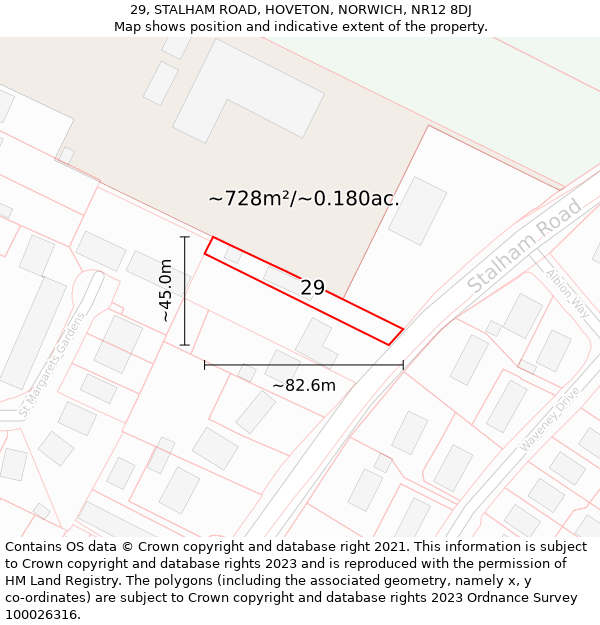 29, STALHAM ROAD, HOVETON, NORWICH, NR12 8DJ: Plot and title map