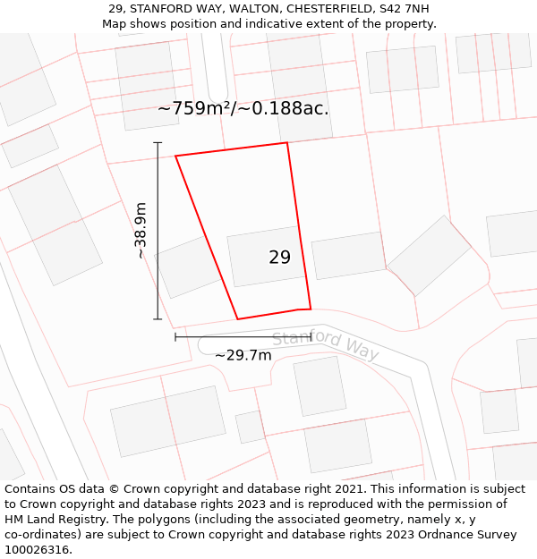 29, STANFORD WAY, WALTON, CHESTERFIELD, S42 7NH: Plot and title map