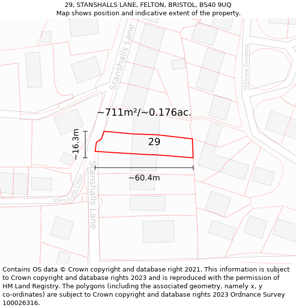 29, STANSHALLS LANE, FELTON, BRISTOL, BS40 9UQ: Plot and title map