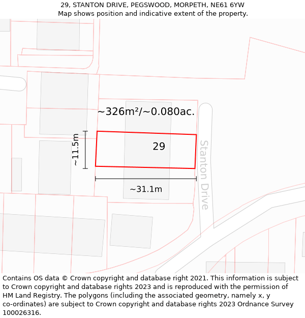 29, STANTON DRIVE, PEGSWOOD, MORPETH, NE61 6YW: Plot and title map