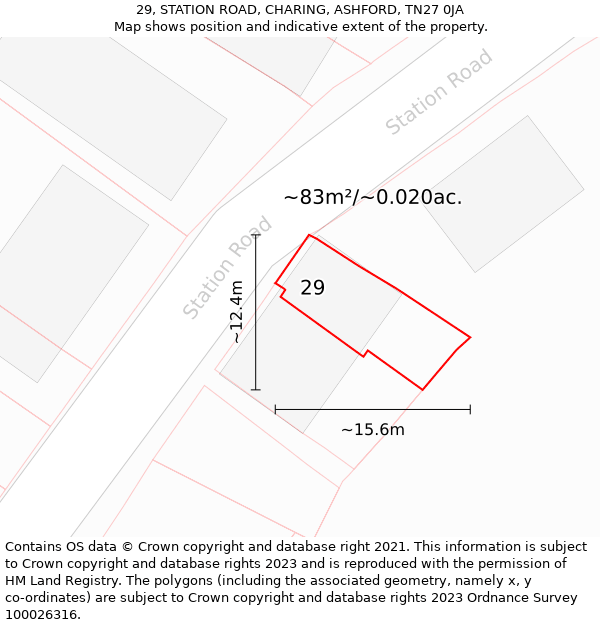 29, STATION ROAD, CHARING, ASHFORD, TN27 0JA: Plot and title map