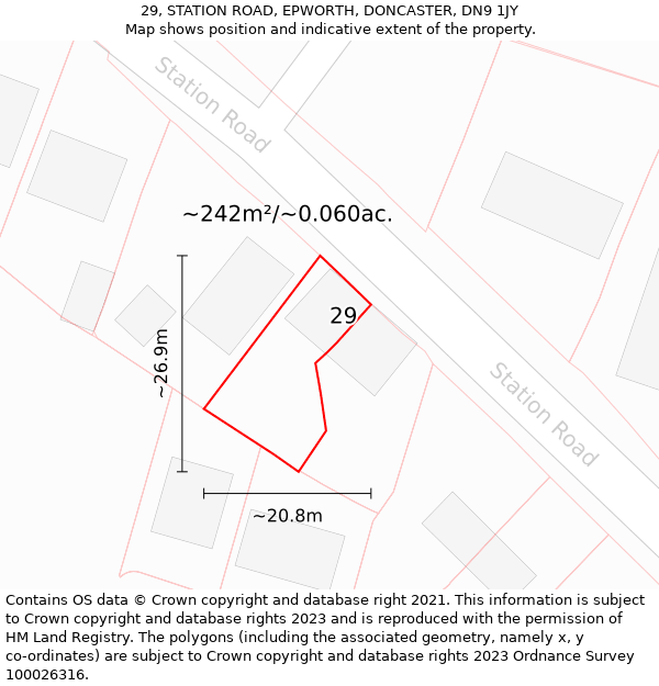 29, STATION ROAD, EPWORTH, DONCASTER, DN9 1JY: Plot and title map