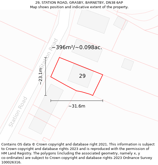 29, STATION ROAD, GRASBY, BARNETBY, DN38 6AP: Plot and title map