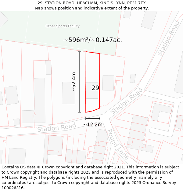 29, STATION ROAD, HEACHAM, KING'S LYNN, PE31 7EX: Plot and title map