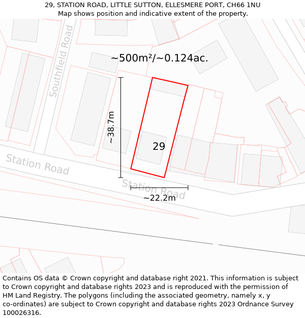 29, STATION ROAD, LITTLE SUTTON, ELLESMERE PORT, CH66 1NU: Plot and title map