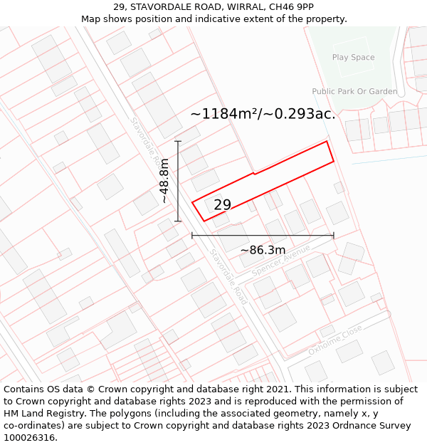 29, STAVORDALE ROAD, WIRRAL, CH46 9PP: Plot and title map