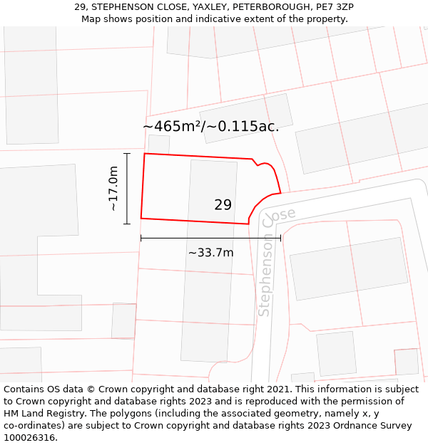 29, STEPHENSON CLOSE, YAXLEY, PETERBOROUGH, PE7 3ZP: Plot and title map