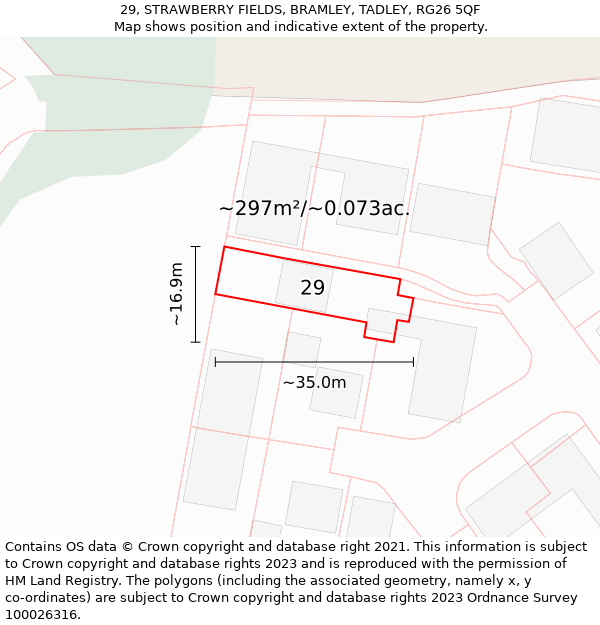 29, STRAWBERRY FIELDS, BRAMLEY, TADLEY, RG26 5QF: Plot and title map