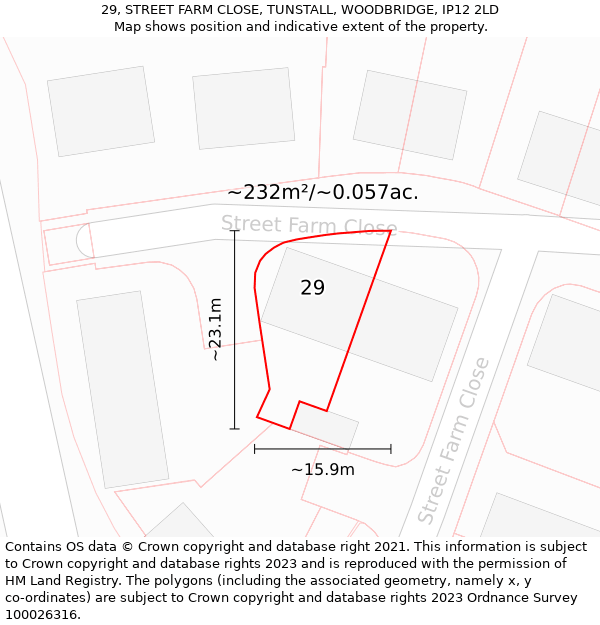 29, STREET FARM CLOSE, TUNSTALL, WOODBRIDGE, IP12 2LD: Plot and title map