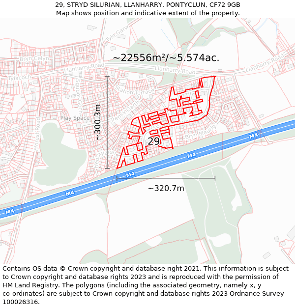 29, STRYD SILURIAN, LLANHARRY, PONTYCLUN, CF72 9GB: Plot and title map