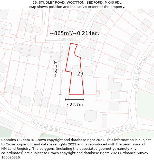 29, STUDLEY ROAD, WOOTTON, BEDFORD, MK43 9DL: Plot and title map