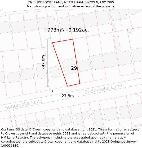 29, SUDBROOKE LANE, NETTLEHAM, LINCOLN, LN2 2RW: Plot and title map