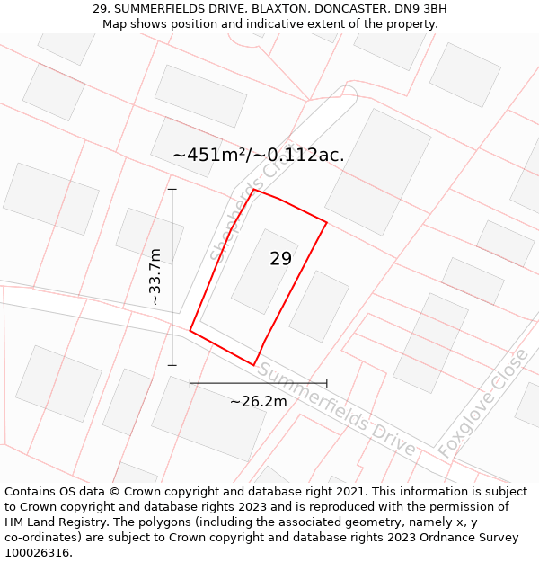 29, SUMMERFIELDS DRIVE, BLAXTON, DONCASTER, DN9 3BH: Plot and title map