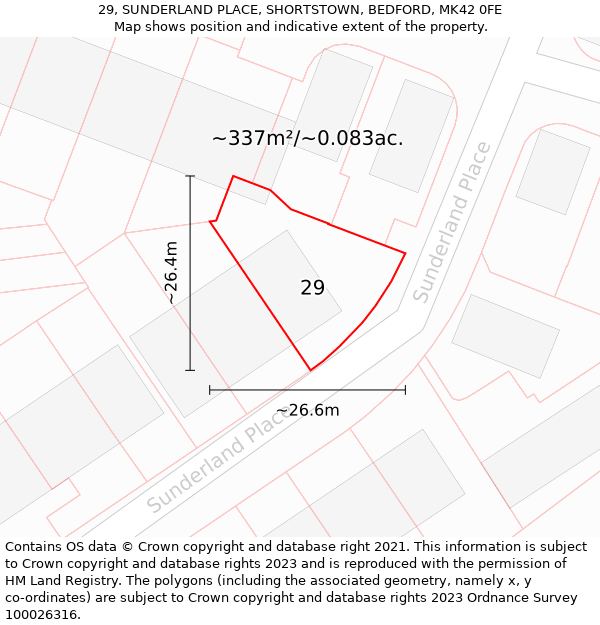 29, SUNDERLAND PLACE, SHORTSTOWN, BEDFORD, MK42 0FE: Plot and title map