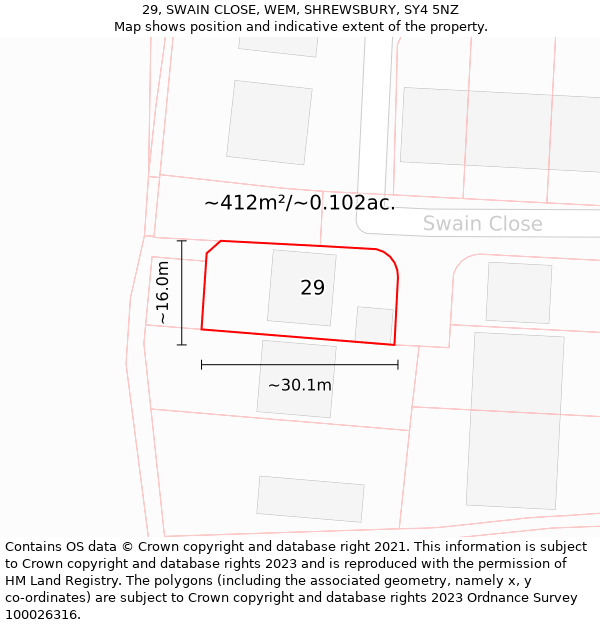 29, SWAIN CLOSE, WEM, SHREWSBURY, SY4 5NZ: Plot and title map