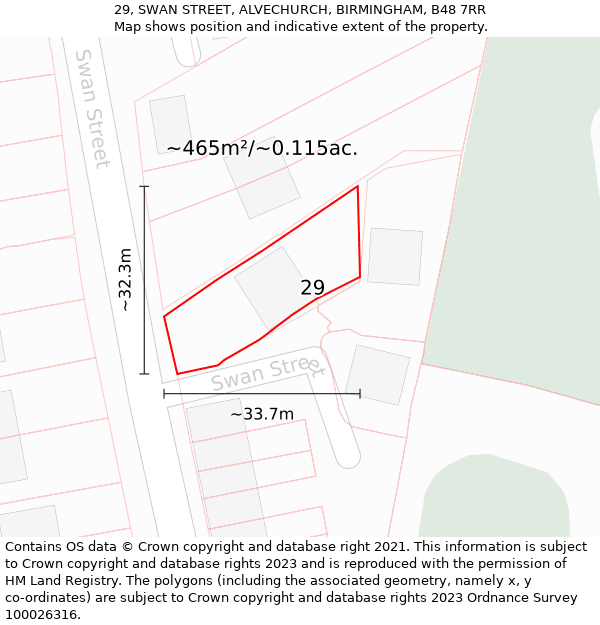 29, SWAN STREET, ALVECHURCH, BIRMINGHAM, B48 7RR: Plot and title map