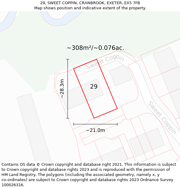 29, SWEET COPPIN, CRANBROOK, EXETER, EX5 7FB: Plot and title map