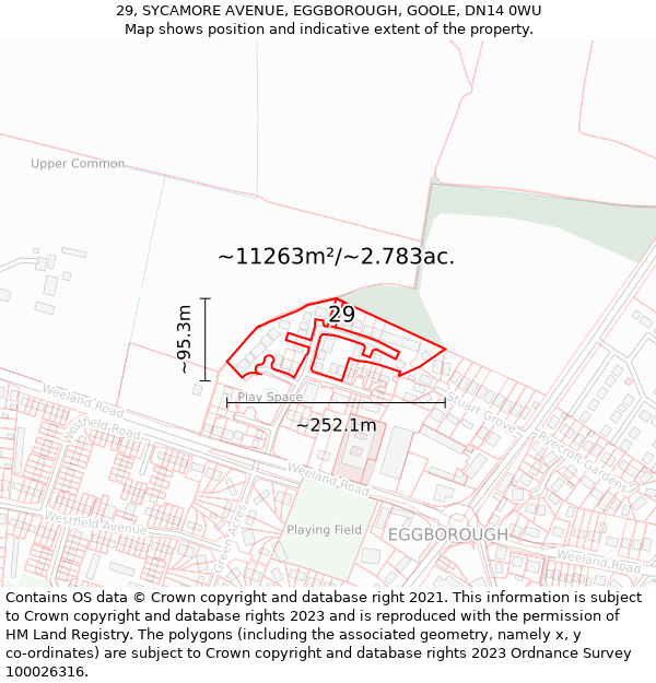 29, SYCAMORE AVENUE, EGGBOROUGH, GOOLE, DN14 0WU: Plot and title map