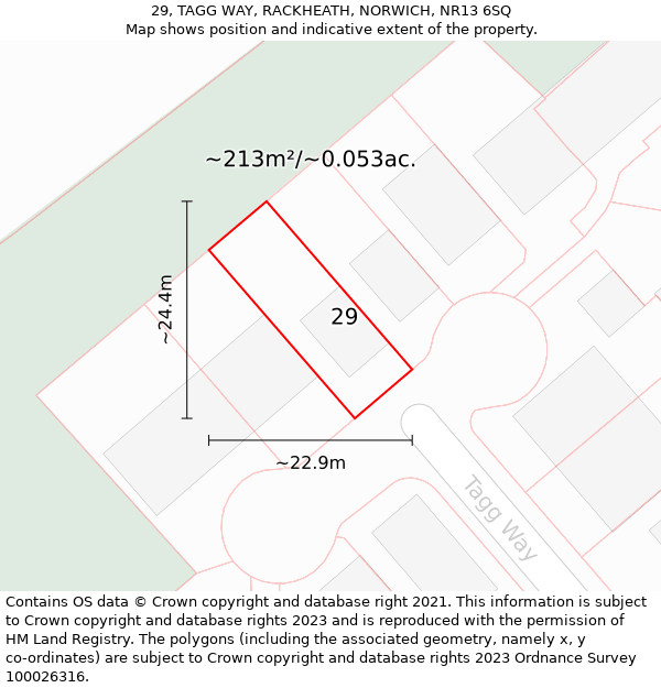 29, TAGG WAY, RACKHEATH, NORWICH, NR13 6SQ: Plot and title map