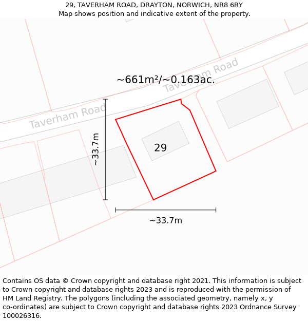 29, TAVERHAM ROAD, DRAYTON, NORWICH, NR8 6RY: Plot and title map