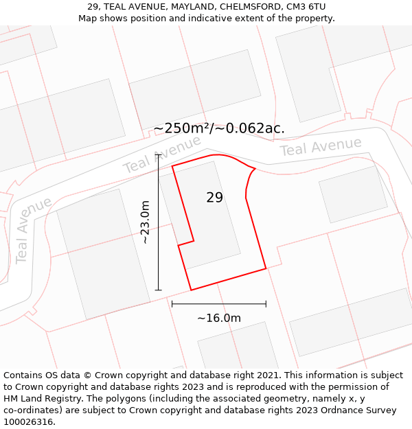 29, TEAL AVENUE, MAYLAND, CHELMSFORD, CM3 6TU: Plot and title map