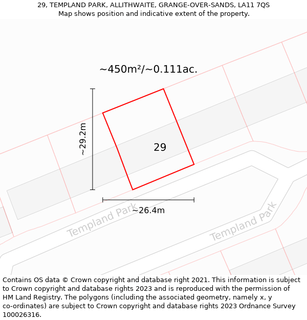 29, TEMPLAND PARK, ALLITHWAITE, GRANGE-OVER-SANDS, LA11 7QS: Plot and title map