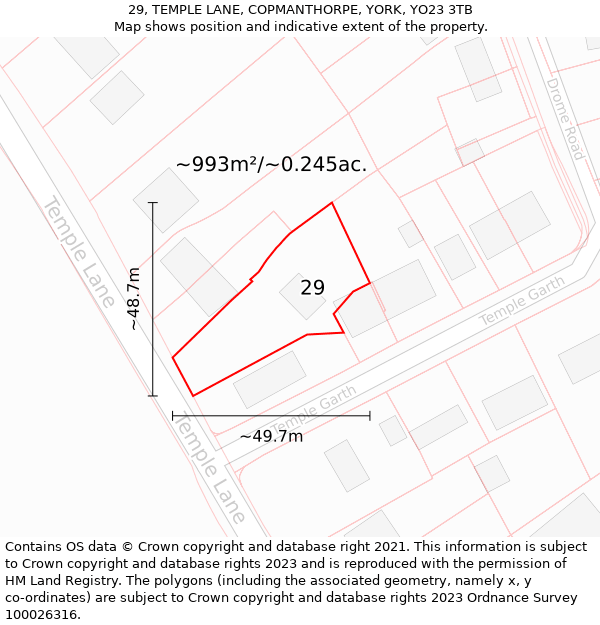 29, TEMPLE LANE, COPMANTHORPE, YORK, YO23 3TB: Plot and title map