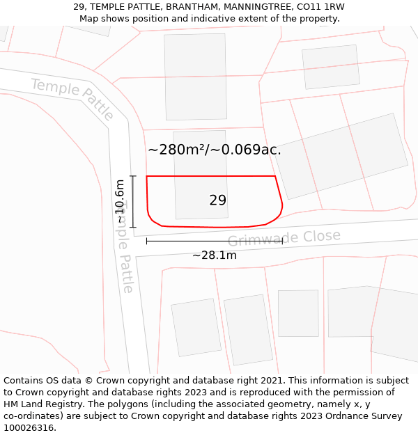 29, TEMPLE PATTLE, BRANTHAM, MANNINGTREE, CO11 1RW: Plot and title map