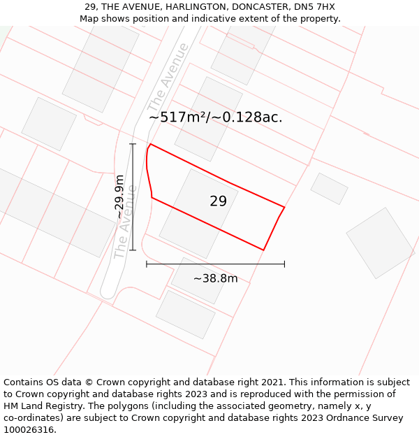 29, THE AVENUE, HARLINGTON, DONCASTER, DN5 7HX: Plot and title map