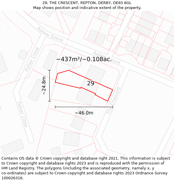 29, THE CRESCENT, REPTON, DERBY, DE65 6GL: Plot and title map